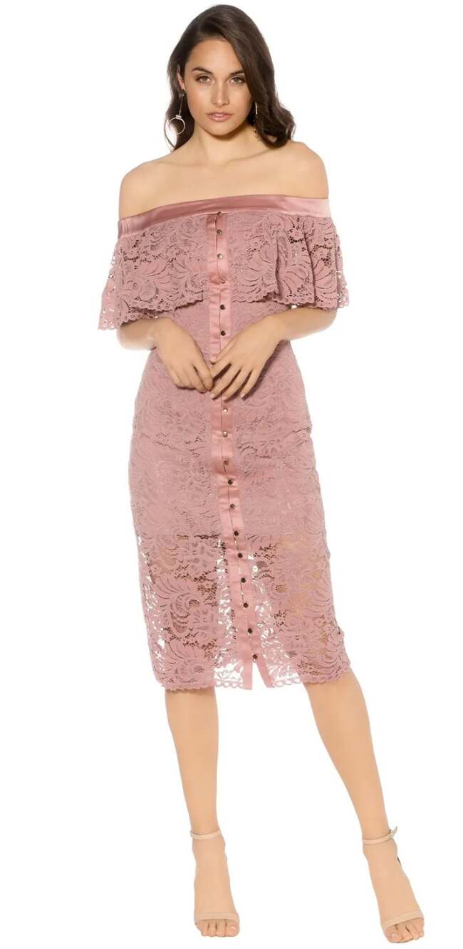 Keepsake the Label Star Crossed Lace Scalloped Midi Dress Pink Size Medium